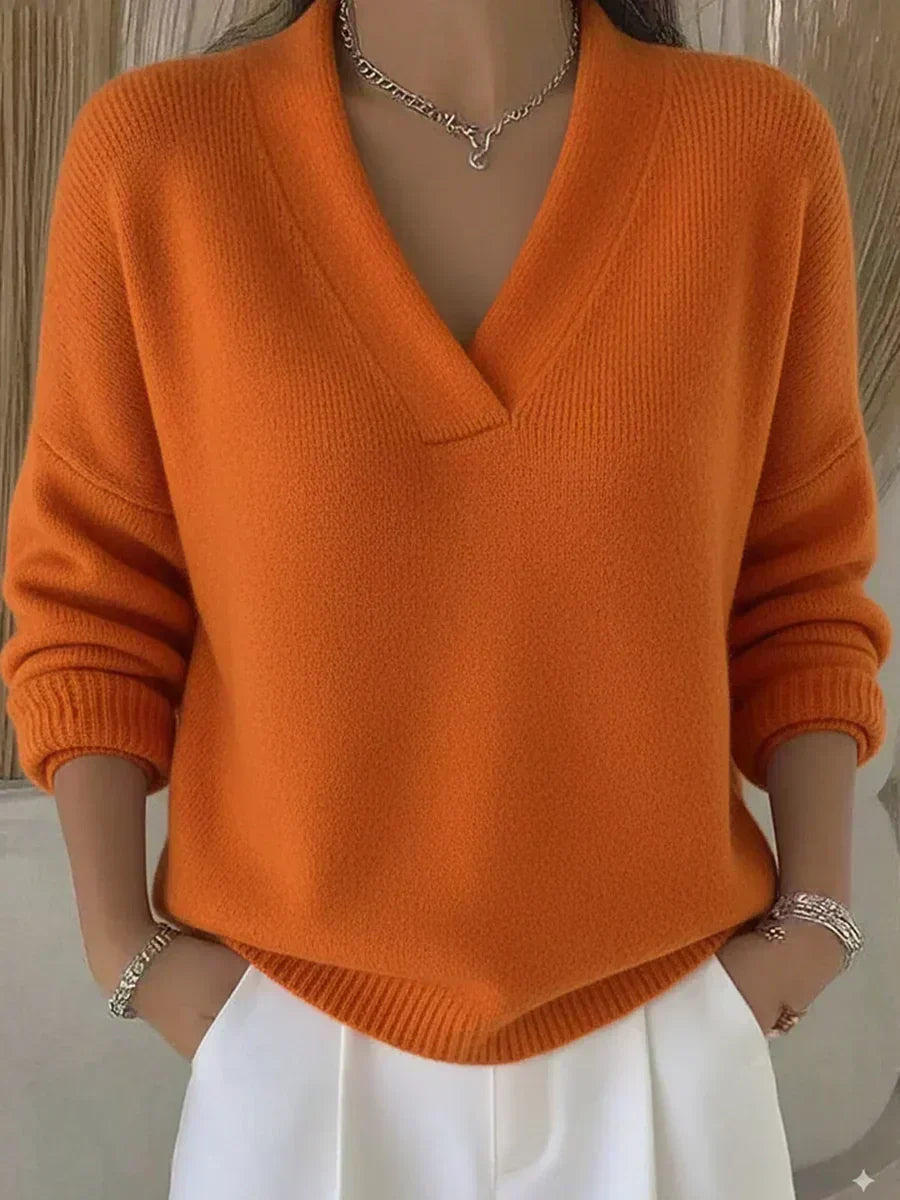 Jersey Holgado con Cuello de Pico - Naranja