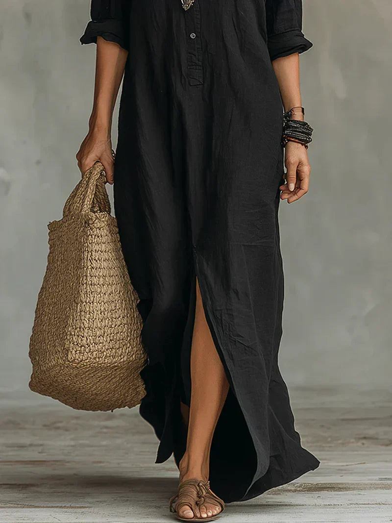 Valentina | Linen Maxi Dress with Slit