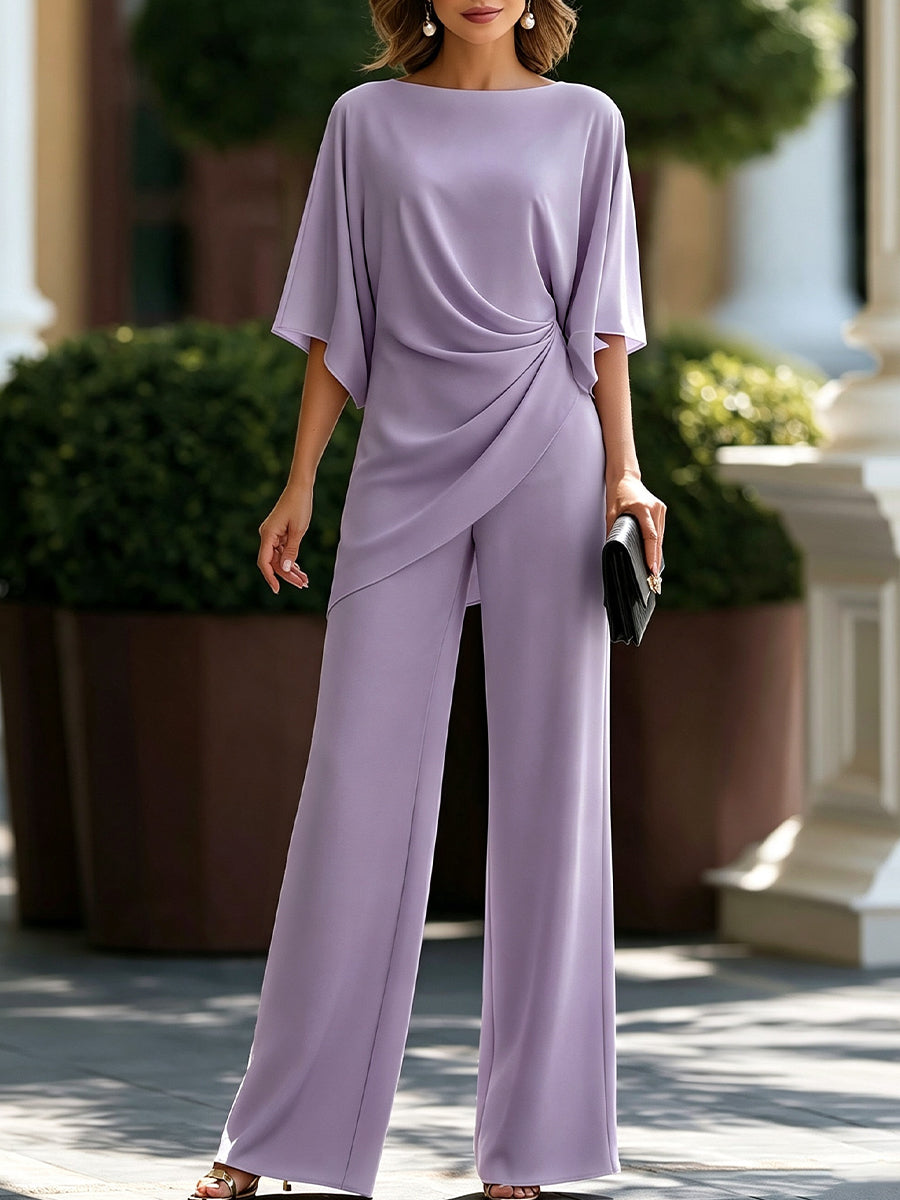 Gabriela | Ensemble chemisier drapé et pantalon large