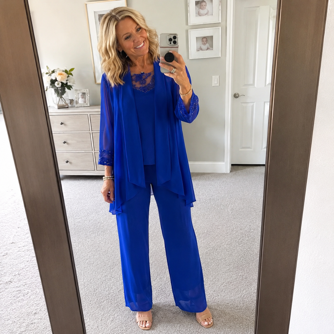 Elena | Completo con giacca fluida e pantaloni palazzo