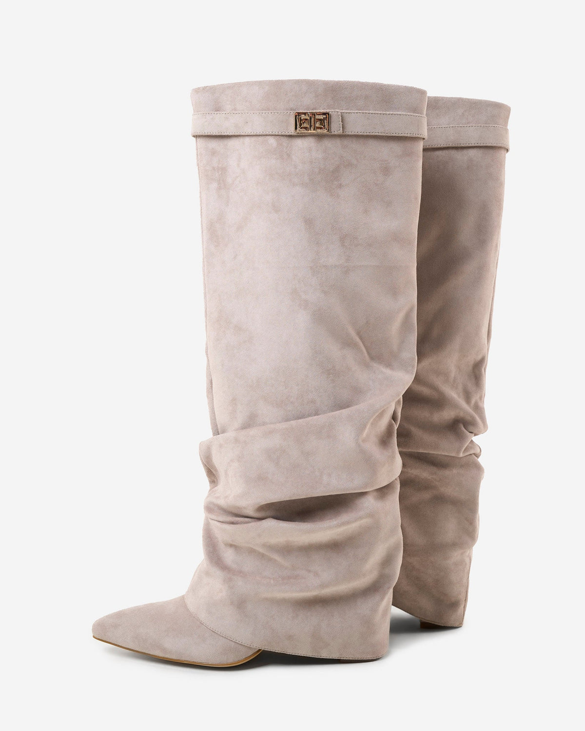 Carlota | Wysokie zamszowe kozaki typu slouchy w kolorze taupe