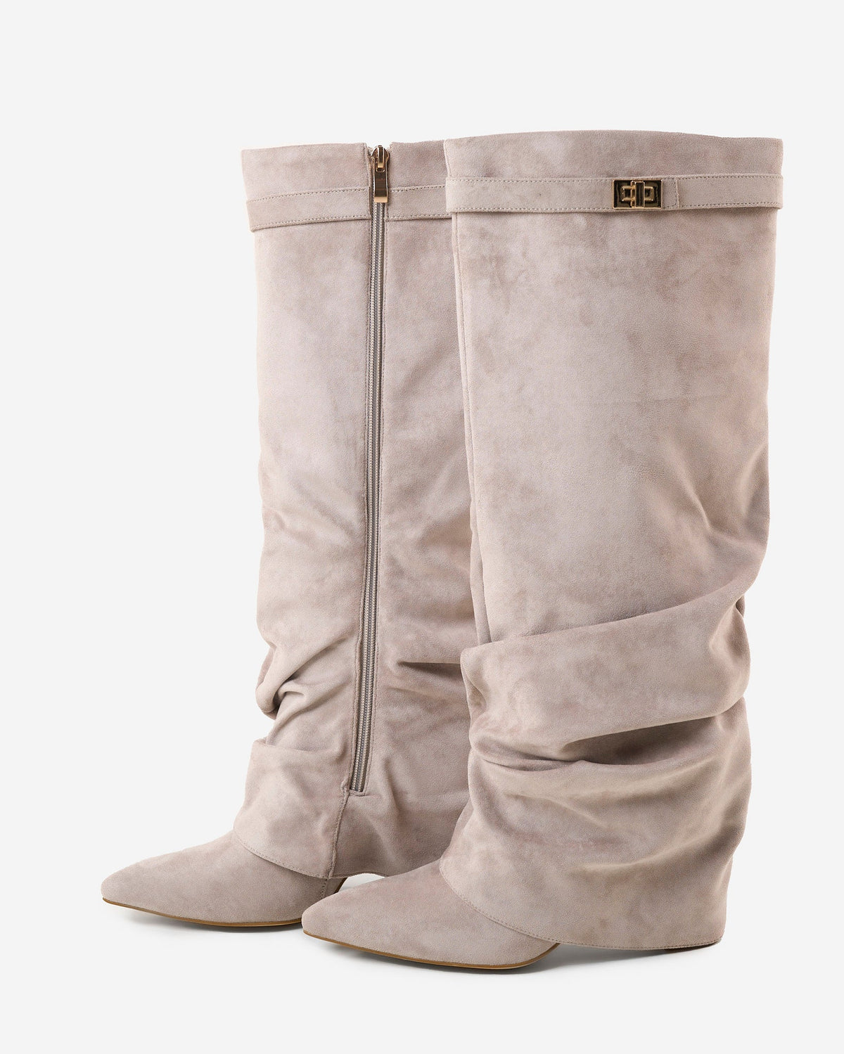 Carlota | Wysokie zamszowe kozaki typu slouchy w kolorze taupe