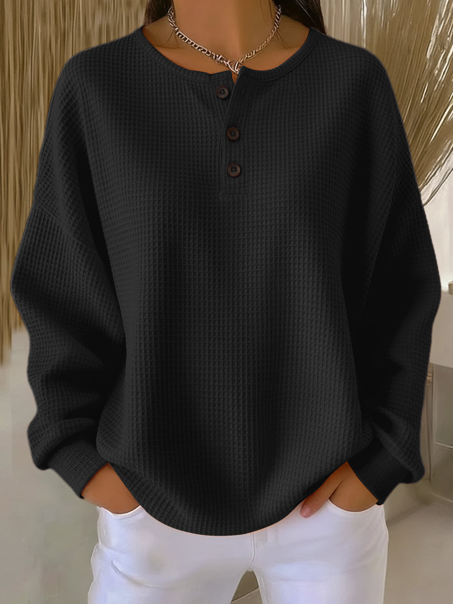 Sudadera Henley Gofrada - Negro