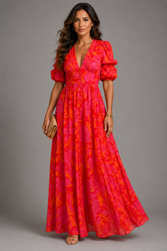 Alba | Vestido Fluido en Rosa y Naranja