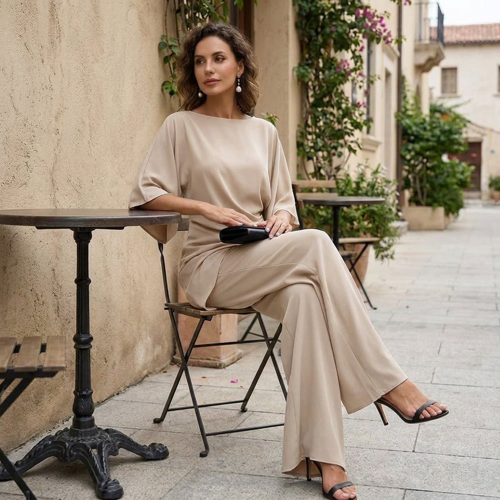 Gabriela | Ensemble chemisier drapé et pantalon large