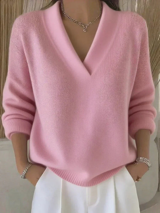 Jersey Holgado con Cuello de Pico - Rosa