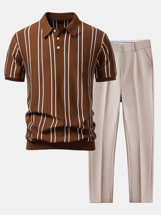 Daniel | Gestricktes Polo-Set mit Streifen und schmal zulaufender Hose
