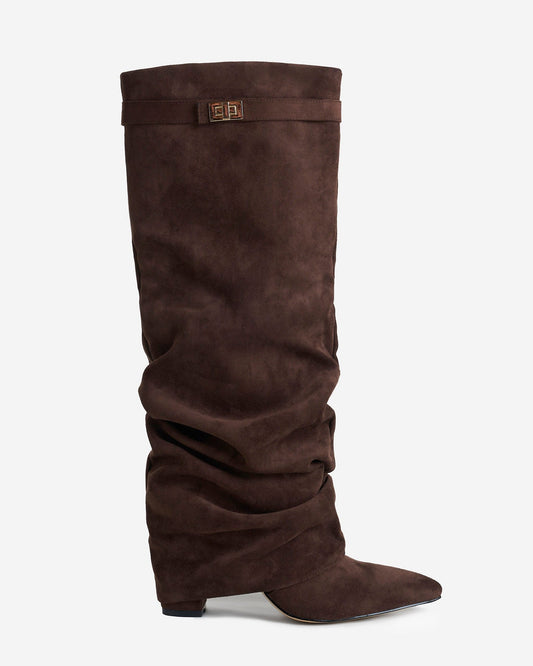 Amaia | Dunkelbraune Slouchy-Stiefel aus Wildleder