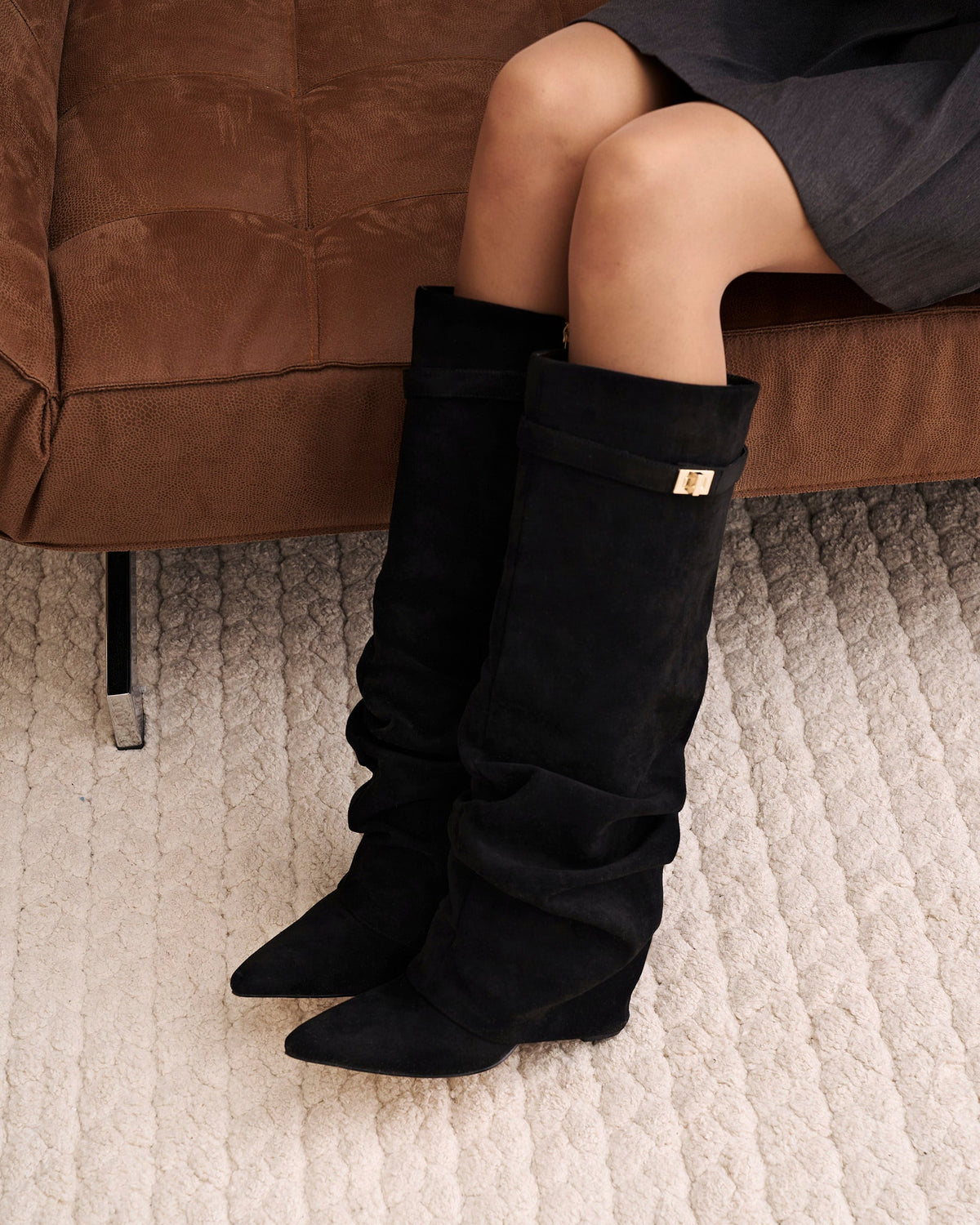 Aitana | Black Suede Slouchy High Boots
