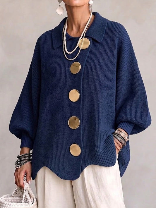 Isadora | Oversized vest met kraag en grote metalen knopen